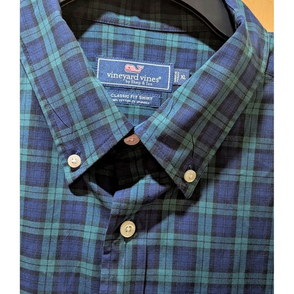 Vineyard Vines Whale Shirt Mens XL Blue & Green Classic Plaid Long Sleeve Cotton - Picture 3 of 12